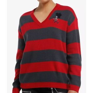 Hot Topic Adventure Time Marceline Sweater Unisex Red Grey NWT Striped V-Neck